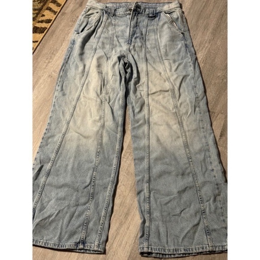 Arizona light Wash High Rise Wide Leg Seam Front Denim Jeans Women 14
